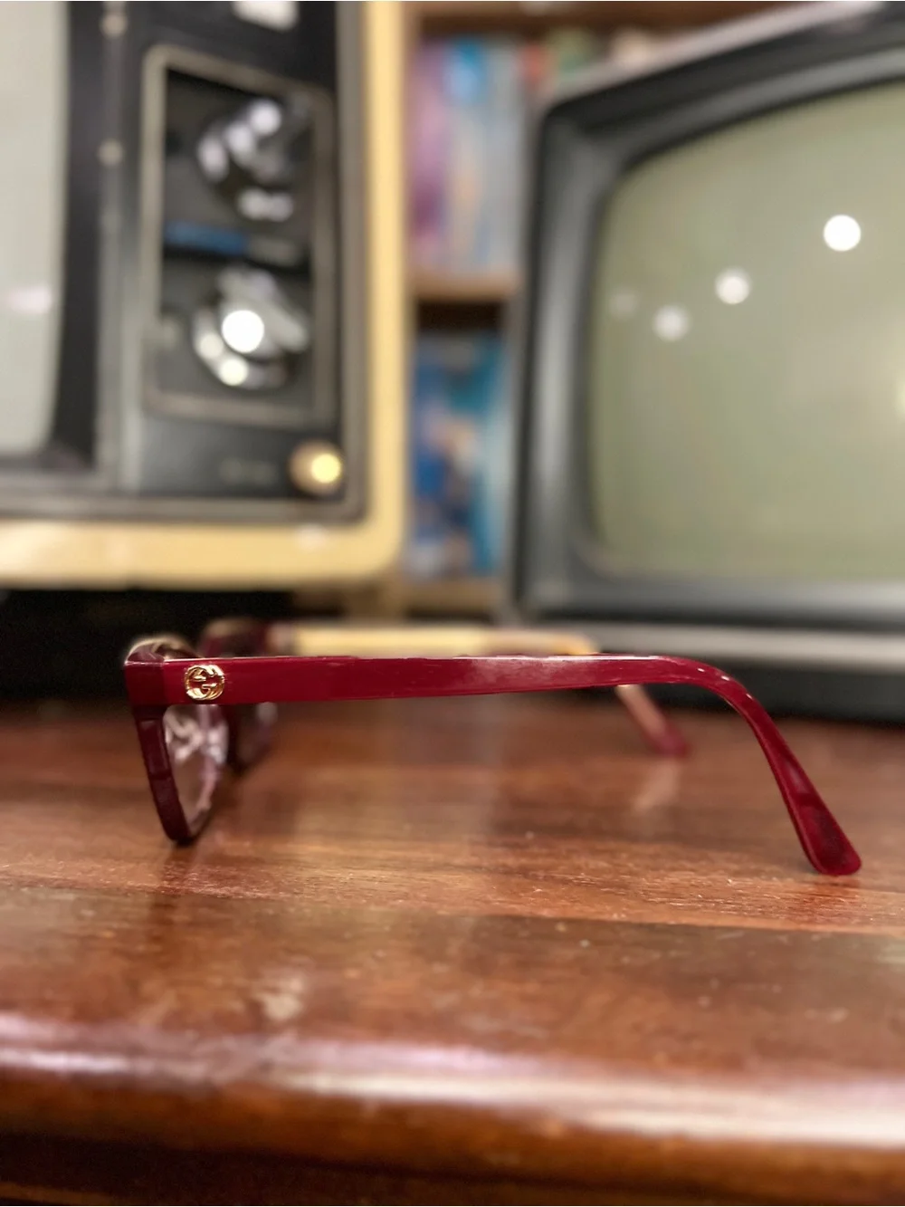Vintage Gucci Eyeglasses Frame Burgundy Gold w/ Case
